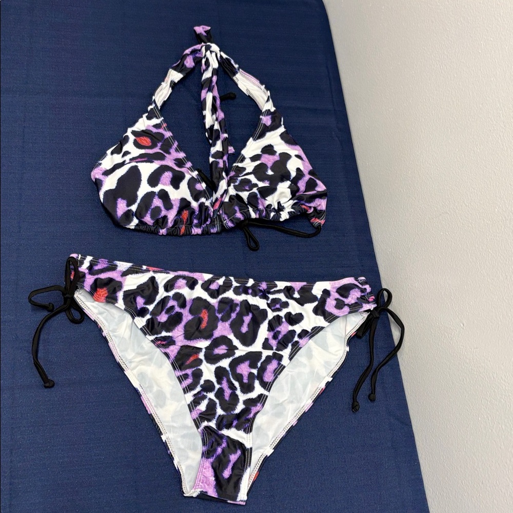 NEW Leopard Print Halter Bikini Set 2-piece swimsuit size XX-Large (2XL)tie side - Picture 5 of 10